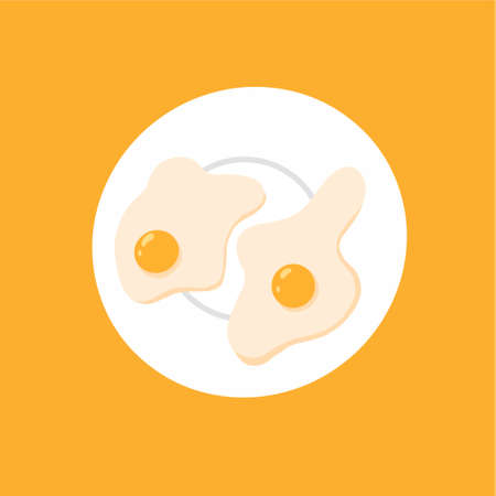 Vector illustration of fried eggs . Omelet on a plate. breakfast concept.のイラスト素材