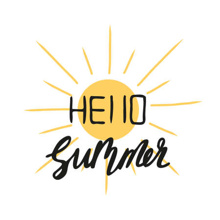 Vector illustration of summer lettering. Hello summer. Summer lettering with sun.のイラスト素材