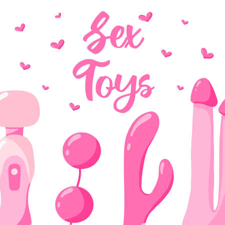 Vector illustration of sex toys. Poster with sex toys for a sex shop. Toys for adults.のイラスト素材