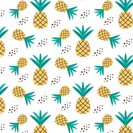Seamless pattern with yellow pineapples. Pattern with ripe pineapples. Vector pattern in doodle style.のイラスト素材