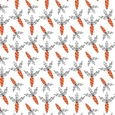 Seamless pattern with orange carrots. Doodle style pattern with carrots.Vector pattern.のイラスト素材