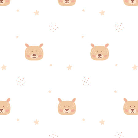 Childish seamless pattern with cute bear head. Baby boho style. Hand-drawn pattern with bear vector illustration.のイラスト素材