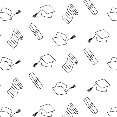 Seamless pattern with graduation hats and diplomas. Vector illustration . Graduation pattern.Doodle style.のイラスト素材