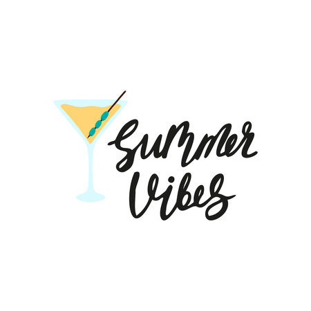 Vector illustration of summer lettering. Summer vibe. Lettering with martini.のイラスト素材