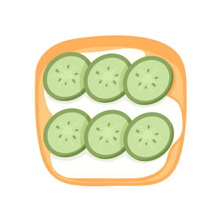 Sandwich with Cucumber and curd cheese. Toast with Vegetables. Vegetarian food. Vector illustration in cartoon style. healthy breakfastのイラスト素材