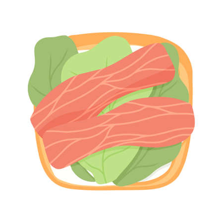 Sandwich with fish and salad. Salmon toast. Vector illustration in cartoon style. healthy breakfastのイラスト素材