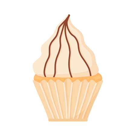 Delicious beautiful cupcake with cream. Muffin with whipped cream. Appetizing dessert for birthdays, weddings and other holidays. Logo for bakeries. vector illustration.のイラスト素材
