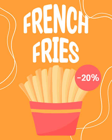 Posters french fries. French fries in a red box. Vector illustration in cartoon style. fast food. street eatery. Potato snack.のイラスト素材