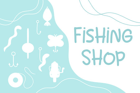 Fishing shop. Flyer for a fishing store. Vector illustration.のイラスト素材
