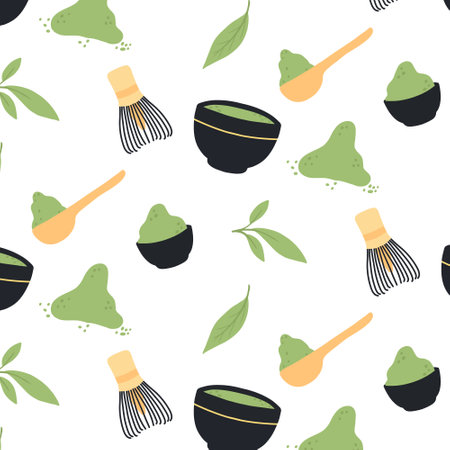 Seamless pattern with matcha. Vector illustration.Pattern with green tea.のイラスト素材