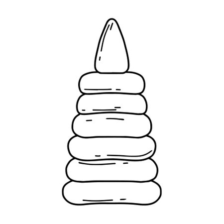 Children's toy. Children's pyramid. Doodle style. Vector illustration.のイラスト素材