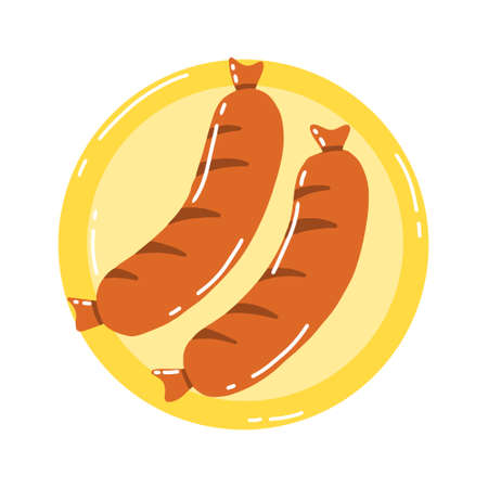 Bavarian sausage. Vector illustration. German snack. Sausage for beer. Grilled sausage.のイラスト素材