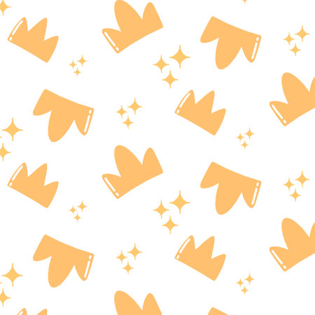 Seamless pattern with yellow crown. Drawn style. Vector pattern with a crown. Children's pattern.のイラスト素材