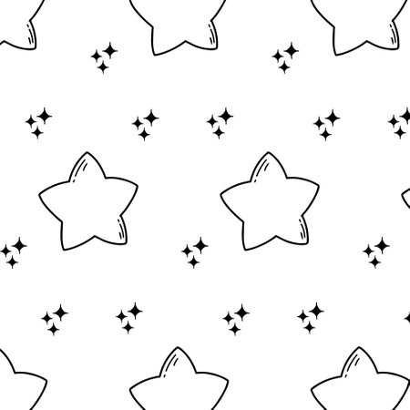 Seamless pattern with stars. Doodle style. Childish print with stars.Vector illustration.のイラスト素材
