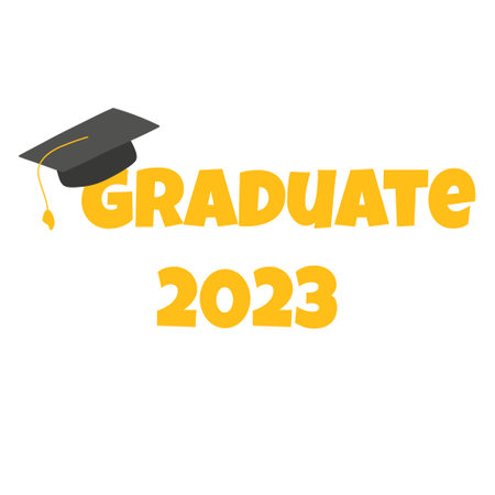 Lettering Graduate 2023. Class of 2023. End of school or last day of school. Vector illustration. Flat cartoon style.のイラスト素材