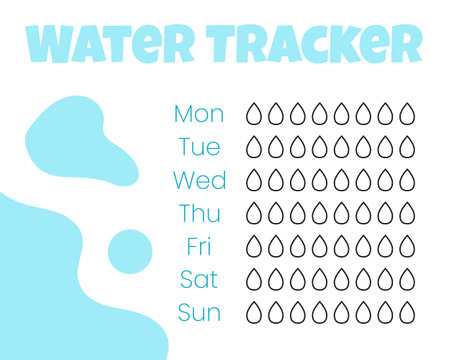 Water tracker vector template. . drinking water checklist. Water tracker with ice. vector illustration. Doodle style.のイラスト素材