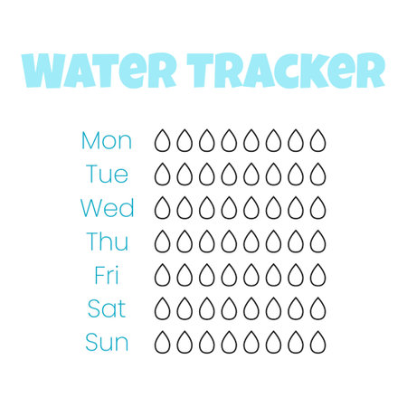 Water tracker vector template. . drinking water checklist. Water tracker with ice. vector illustration. Doodle style.のイラスト素材
