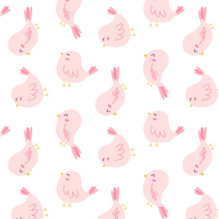 Childish seamless pattern with cute birds. Print with spring birds. Vector illustration. Flat hand drawn style.のイラスト素材