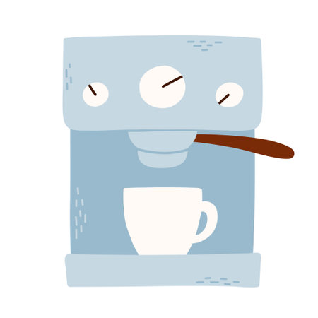 Coffee machine in flat style. Vector illustration. Preparing coffee. Isolated coffee maker machine in hand drawn style.のイラスト素材