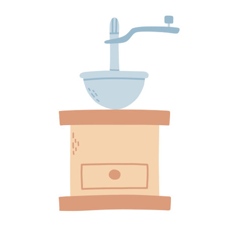 Coffee grinder in flat style. vector illustration. Coffee preparation. Isolated coffee grinder in hand drawn style.のイラスト素材