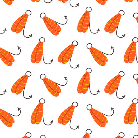 Seamless pattern with fish bait in flat style. Fishing tackle print. Vector illustration. Pattern with fishing.のイラスト素材