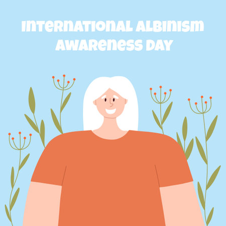 Portrait of an albino woman. Vector illustration of a woman with albinism. International Albinism Awareness Day. Albinism. Genetic rare disorder.のイラスト素材