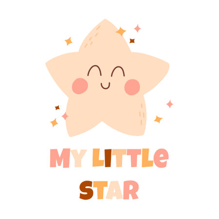 Childrens print with a shiny star. My Little Star Boho print with slogan. Vector illustrationのイラスト素材
