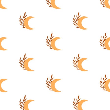 Childish seamless pattern with moon and branch. Magic pattern. Moon print in boho style. Vector illustration. Flat style.のイラスト素材