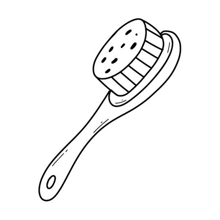 Wooden brush for dry massage in doodle style. Vector illustration. Linear hair brush.のイラスト素材