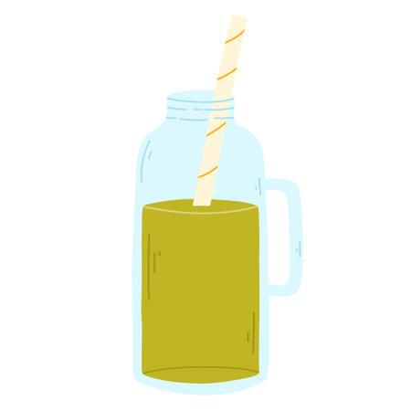 Smoothies in a Bottle. Flat style. Vector illustration. Hand drawn bottle with smoothie, lemonade, cocktail. Detox smoothie.のイラスト素材