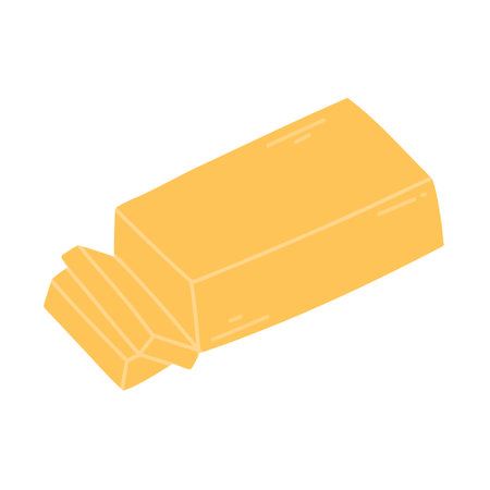 A piece of butter isolated on a white background. Vector illustration. Flat style. Hand drawn butter. Milk product.のイラスト素材
