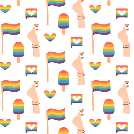 Seamless pattern with LGBT symbols. Vector illustration. Flat style. LGBT print. Pride month.のイラスト素材