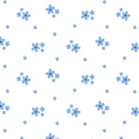 Vector seamless floral pattern. Cute print with small flowers. Flat style. Spring pattern with blooming flowers.のイラスト素材