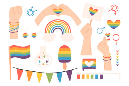 Set of lgbt elements. Vector illustration. Flat style. Hand drawn collection of lgbt elements. Pride month.のイラスト素材