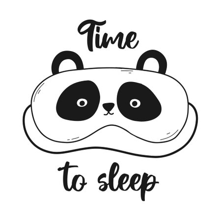 Sleep mask panda. Lettering time to sleep. Vector illustration. Doodle style. Kids lettering. Baby print.のイラスト素材