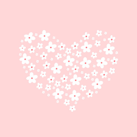 Poster with flower heart. Vector illustration in a flat style. Poster with flowers. Cute spring print with daisies.のイラスト素材