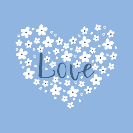 Poster with flower heart. Vector illustration in a flat style. Poster with flowers. Cute spring print with daisies.のイラスト素材