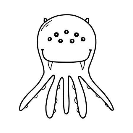 Cute monster in doodle style. Linear baby monster. Coloring book for children. Vector illustration. Isolated mascot.のイラスト素材