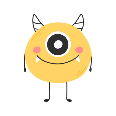 Cute monster in flat style. Hand drawn baby monster. Vector illustration. Kids monster isolated on white background.のイラスト素材