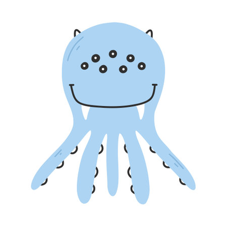 Cute monster in flat style. Hand drawn baby monster. Vector illustration. Kids monster isolated on white background.のイラスト素材