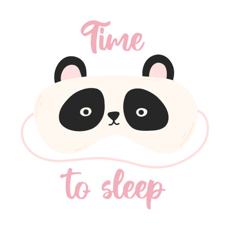 Sleep mask panda. Lettering time to sleep. Vector illustration. Flat style. Kids lettering.のイラスト素材