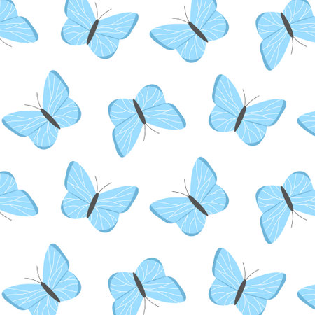 Kids seamless pattern with butterflies. Vector illustration. Butterfly print in hand-drawn style. Cute pattern with insects.のイラスト素材