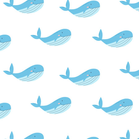 Childish seamless pattern with a whale. Vector illustration. Kids print with a skim whale.のイラスト素材