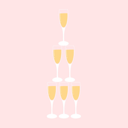 A glass of champagne. Vector illustration. Isolated glass with bubbling champagne. Champagne tower or pyramid.のイラスト素材