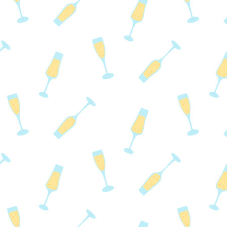 Seamless pattern with champagne. Pattern with a glass of champagne. Vector illustration in a flat style.のイラスト素材