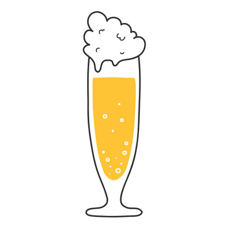 Glass with beer in doodle style. Vector illustration. Golden wheat beer.のイラスト素材
