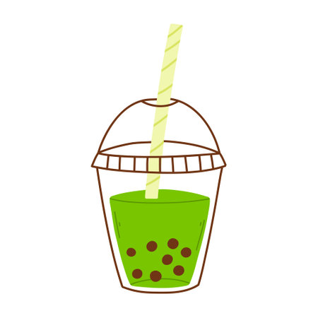 Bubble green tea isolated on white background. Bubble matcha tea. Vector illustration.のイラスト素材