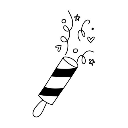 Party confetti popper. Isolated confetti, explosion, firecracker, celebration in doodle style. Vector illustration.のイラスト素材