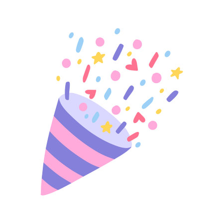Confetti popper for party. Isolated confetti, explosion, firecracker, celebration in hand drawn style. Vector illustration.のイラスト素材