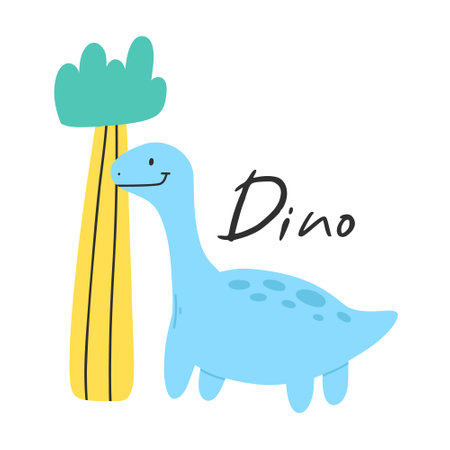 Cute childish dino print in flat scandinavian style. Poster with dino and lettering.のイラスト素材